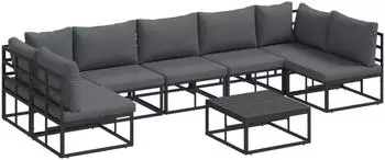 vidaXL Gartensofa-Set mit Kissen 8-tlg., Aluminium Schwarz