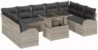 vidaXL Gartensofa-set mit Kissen 10 pcs Hellgrau Poly Rattan