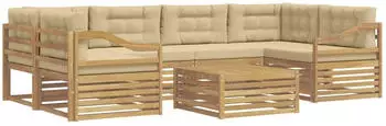 vidaXL Outdoor-Sofagarnitur mit Kissen 7-tlg. Polyester Wei&szlig;/Beige (3390143)