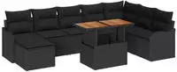 vidaXL Garten-Sofa-Set mit Speicher 9 pcs Schwarz Poly Rattan