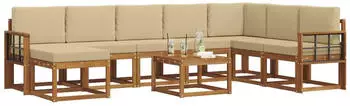 vidaXL Outdoor-Sofagarnitur mit Kissen 9-tlg., Natur/Beige (3366861)