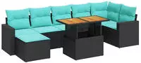 vidaXL 8-tlg. Garten-Sofagarnitur mit Kissen Schwarz Poly Rattan