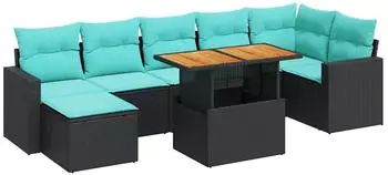 vidaXL Garten-Sofagarnitur 8-tlg. mit Kissen, Poly Rattan, Schwarz (3327067)