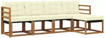 vidaXL Outdoor-Sofagarnitur mit Kissen 5-tlg., Natur/Creme (3368557)