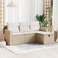 vidaXL 4-tlg. Garten-Sofagarnitur mit Kissen Schwarz Poly Rattan