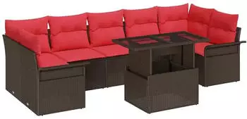 vidaXL Gartenlounge-Set mit Kissen 8-tlg. Poly-Rattan Braun (3348240)
