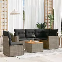 vidaXL 6-tlg. Garten-Sofagarnitur mit Kissen Beige Poly Rattan