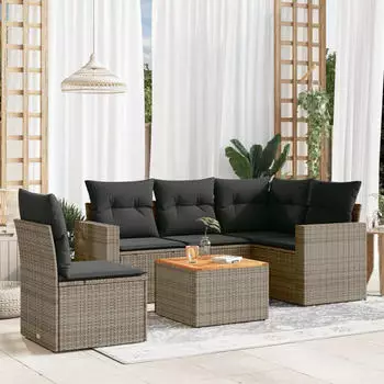 vidaXL Garten-Sofagarnitur 6-tlg. Poly Rattan mit Kissen, Beige (3256457)