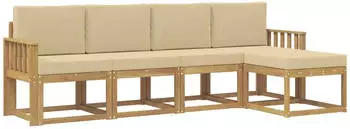 vidaXL Outdoor-Sofagarnitur mit Kissen 5-tlg., Wei&szlig;/Beige (3387487)
