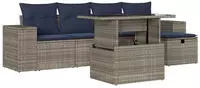vidaXL 6-teiliges Gartensofa-Set mit Kissen, grau, Polyrattan