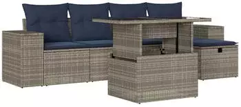 vidaXL Gartensofa-Set 6-teilig mit Kissen, Polyrattan, Grau (3275291)