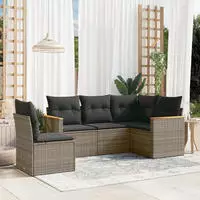 vidaXL 5-tlg. Garten-Sofagarnitur mit Kissen Schwarz Poly Rattan