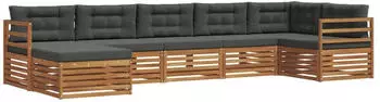 vidaXL 7-teiliges Garten-Sofaset Akazienholz Massiv Natur & Anthrazit (3373802)