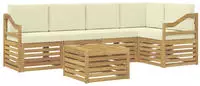 vidaXL Ecksofa Set mit Kissen 6 pcs Wei&szlig; und Creme Massivholz Akazie