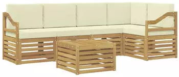 vidaXL Gartenlounge Ecksofa-Set mit Kissen, 6-tlg., Akazienholz, Wei&szlig;/Creme (3391890)