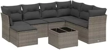 vidaXL Garten-Sofagarnitur 8-tlg. mit Kissen, Poly Rattan, Grau (3263226)