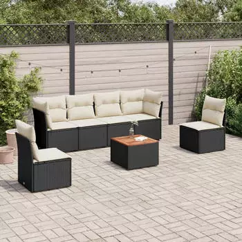 vidaXL Garten-Sofagarnitur 7-tlg. mit Kissen Poly Rattan Beige (3223559)