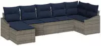 vidaXL Garten-Sofa-Set 7 pcs Grau und Marineblau Poly-Rattan