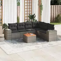 vidaXL 7-tlg. Garten-Sofagarnitur mit Kissen Beige Poly Rattan