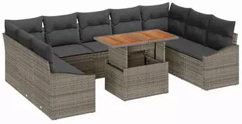 vidaXL Garten-Sofa-Set mit Stauraum 10-tlg. Grau Poly Rattan (3358617)