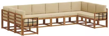 vidaXL Outdoor-Sofagarnitur mit Kissen 10-tlg., Natur/Beige (3367066)