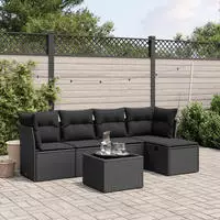 vidaXL 5-tlg. Garten-Sofagarnitur mit Kissen Schwarz Poly Rattan