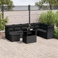vidaXL 9-tlg. Garten-Sofagarnitur mit Kissen Braun Poly Rattan