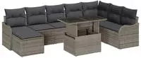 vidaXL Garten-Sofa-Set mit Kissen mit Speicher 9 pcs Grau Poly Rattan