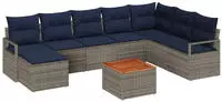 vidaXL Gartensofa-set mit Kissen 9 pcs Grau Poly-Rattan