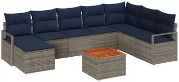 vidaXL Gartenlounge-Set mit Kissen 9-tlg. Poly-Rattan Grau (3347745)