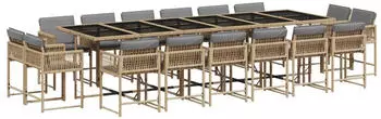 vidaXL Garten-Essgruppe 17-tlg. mit Kissen, Poly Rattan, Beige (3211608)