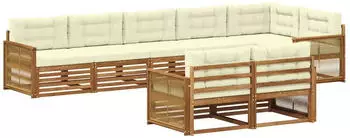 vidaXL Outdoor-Sofagarnitur mit Kissen, 8-tlg., Natur/Creme (3383508)