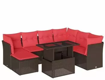 vidaXL Gartensofa-Set 8-teilig mit Kissen, Polyrattan, Braun (3266764)