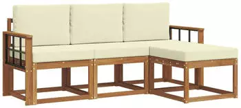 vidaXL Outdoor-Sofagarnitur mit Kissen, 4-tlg., Natur/Creme (3366228)