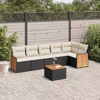 vidaXL Garten-Sofagarnitur 7-tlg. mit Kissen, Poly Rattan, Grau (3227677)
