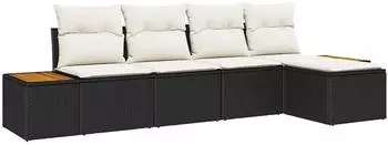 vidaXL Garten-Sofa-Set mit Kissen 5-teilig Schwarz Poly-Rattan (3348063)