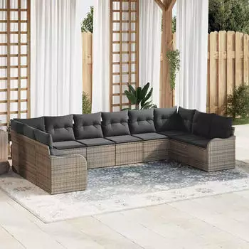 vidaXL Garten Sofa Set 10-teilig mit Kissen, Poly-Rattan, Grau (3345879)