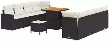 vidaXL Garten-Sofaset mit Kissen, 12-teilig, Poly-Rattan, Schwarz/Creme (3363535)