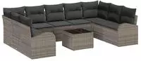 vidaXL Gartensofa-set mit Kissen mit Speicher 10 pcs Grau Poly-Rattan