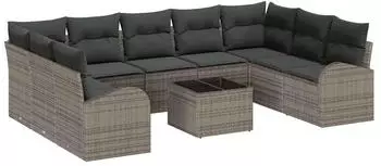 vidaXL Garten-Sofa-Set mit Kissen und Stauraum 10-tlg. Grau Poly-Rattan (3354878)
