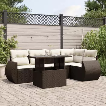 vidaXL Garten-Sofagarnitur 6-tlg. mit Kissen, Poly Rattan, Schwarz (3326637)