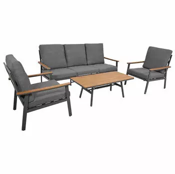 DEGAMO Calgary Loungeset 4-teilig, Alu anthrazit & Kunstholz braun, Polster grau (71350)