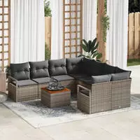 vidaXL Gartensofa-set mit Kissen 9 pcs Grau Poly-Rattan
