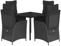 vidaXL 5-tlg. Garten-Essgruppe mit Kissen Schwarz Poly Rattan