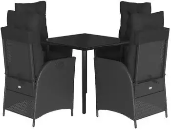 vidaXL Garten-Essgruppe 5-tlg. mit Kissen, Poly Rattan, Schwarz (3213185)