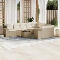 vidaXL 9-tlg. Garten-Sofagarnitur mit Kissen Beige Poly Rattan
