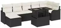 vidaXL Garten-Sofa-Set mit Kissen 8 pcs Schwarz Poly Rattan