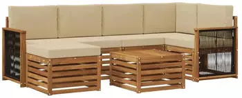 vidaXL Ecksofa-Set 6-tlg. Akazienholz massiv & Polyester, Natur (3384594)