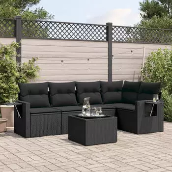 vidaXL Garten-Sofagarnitur 5-tlg. mit Kissen, Poly Rattan, Braun (3252470)