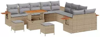 vidaXL Gartensofa-Set mit Kissen 17-tlg. Poly-Rattan Beige/Hellgrau (3365187)